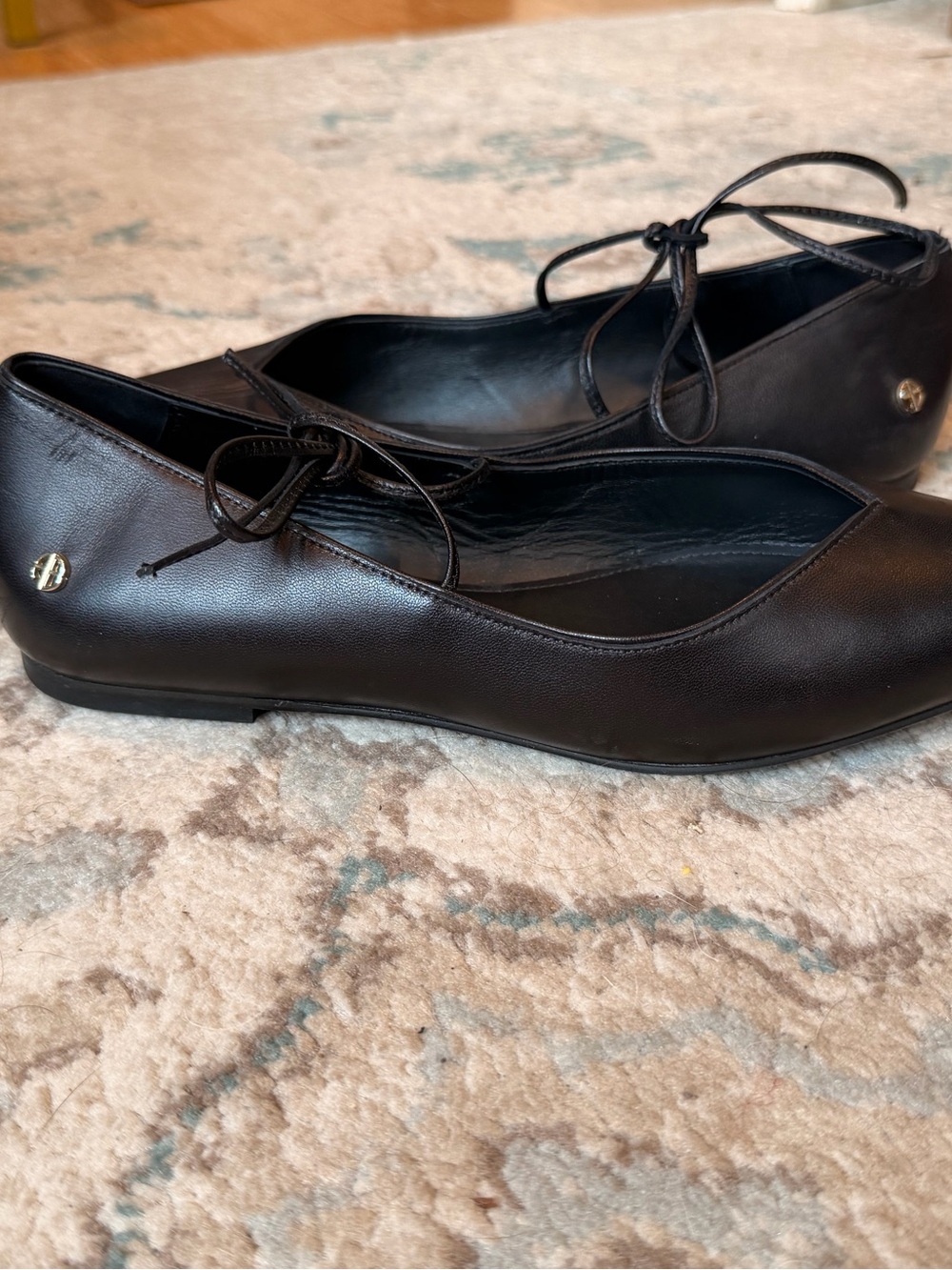 Anine Bing Black Leather Pointed Toe Lace-Up Ballet Flats Size 39